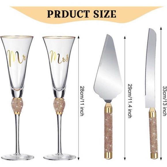 4 Piece Wedding Toasting Flutes and Cake Server Set Wedding Reception Supplies - Picture 3 of 7